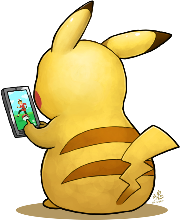 Pikachu Playing Pokemon Go , Png Download - Pikachu Playing Pokemon Go Clipart (575x701), Png Download