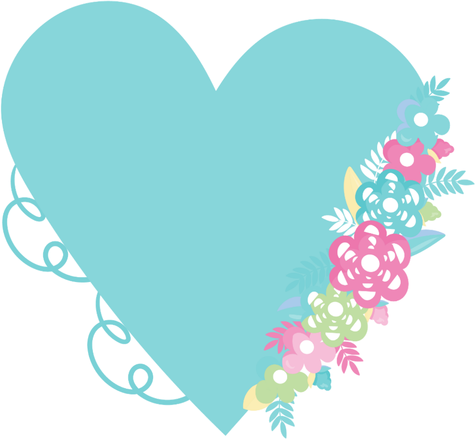 Corazon Flores Stikers Color Celeste - Corazon De Flores Png Clipart (1024x1024), Png Download