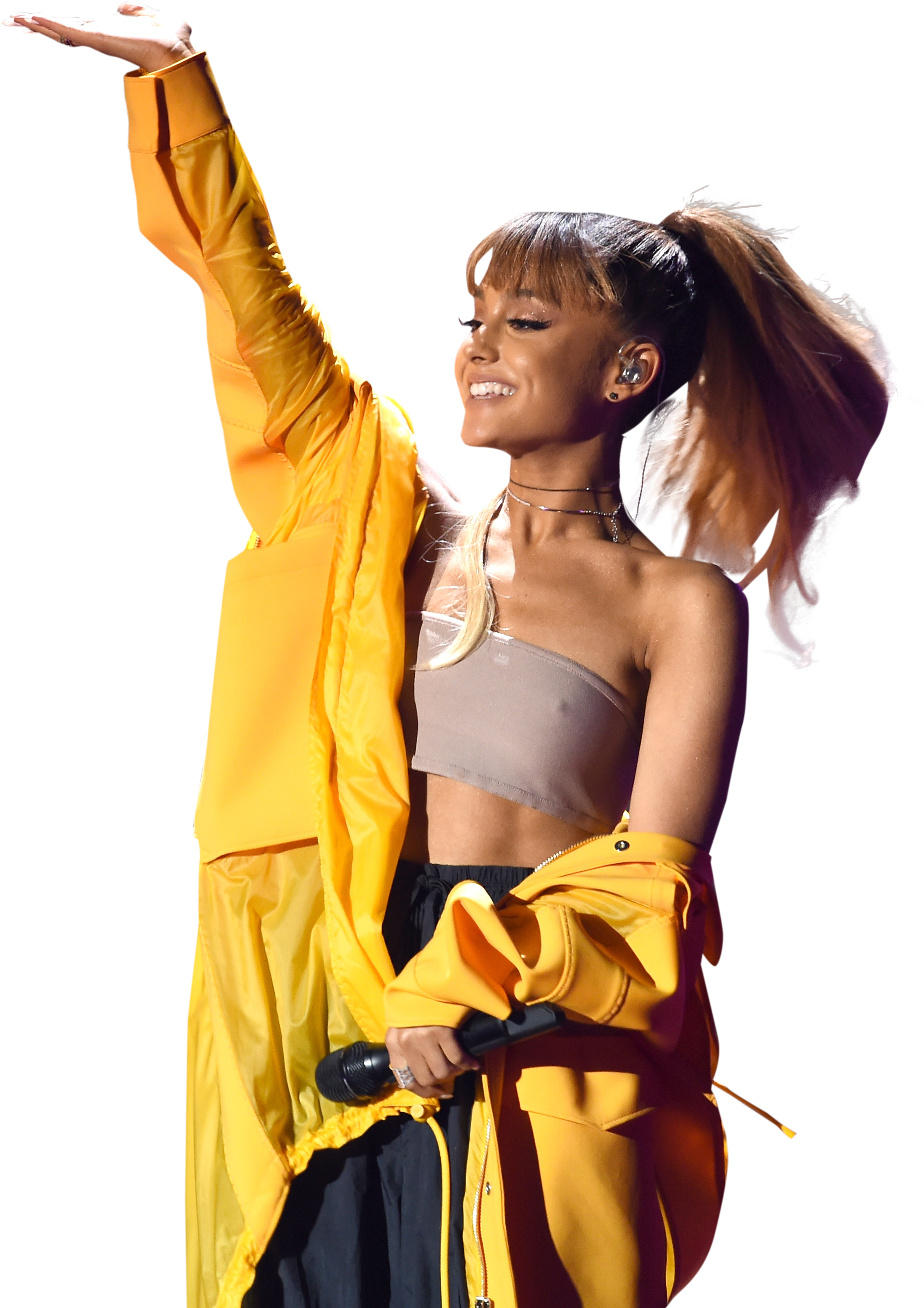 Ariana Grande In Yellow Dress On Stage - Ariana Grande Yellow Jacket Clipart (2357x3000), Png Download