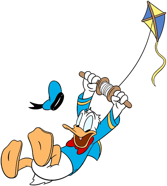 Donald Duck Digging In Dirt With Shovel Flying A Kite - Donald Duck Flying Png Clipart (587x653), Png Download