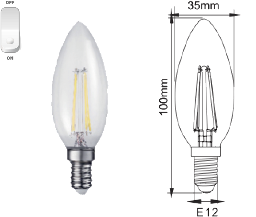 Led Filament C35 E12 4w Clb C35 - Compact Fluorescent Lamp Clipart (900x758), Png Download