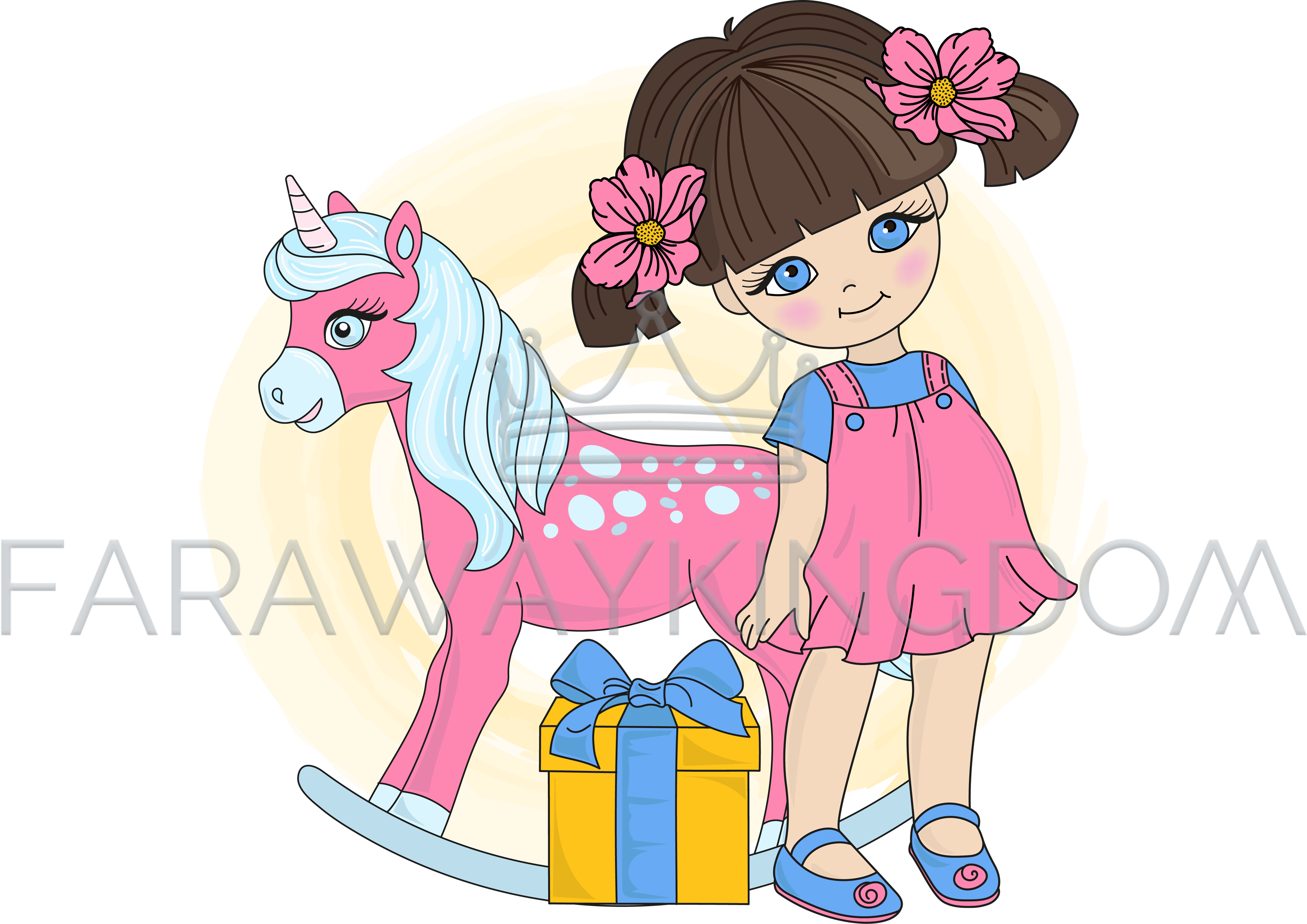 Unicorn Girl Valentine Day Cartoon Vector Illustration Clipart (3508x2480), Png Download