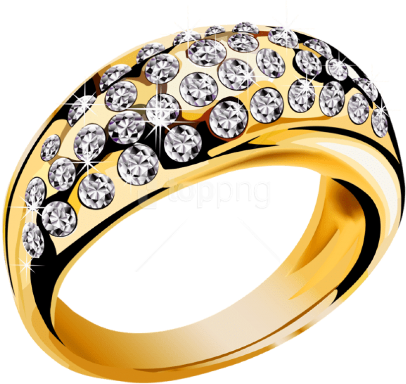 Free Png Gold Ring With White Diamonds Png Images Transparent - Gold Jewellery Ring Png Clipart (850x815), Png Download