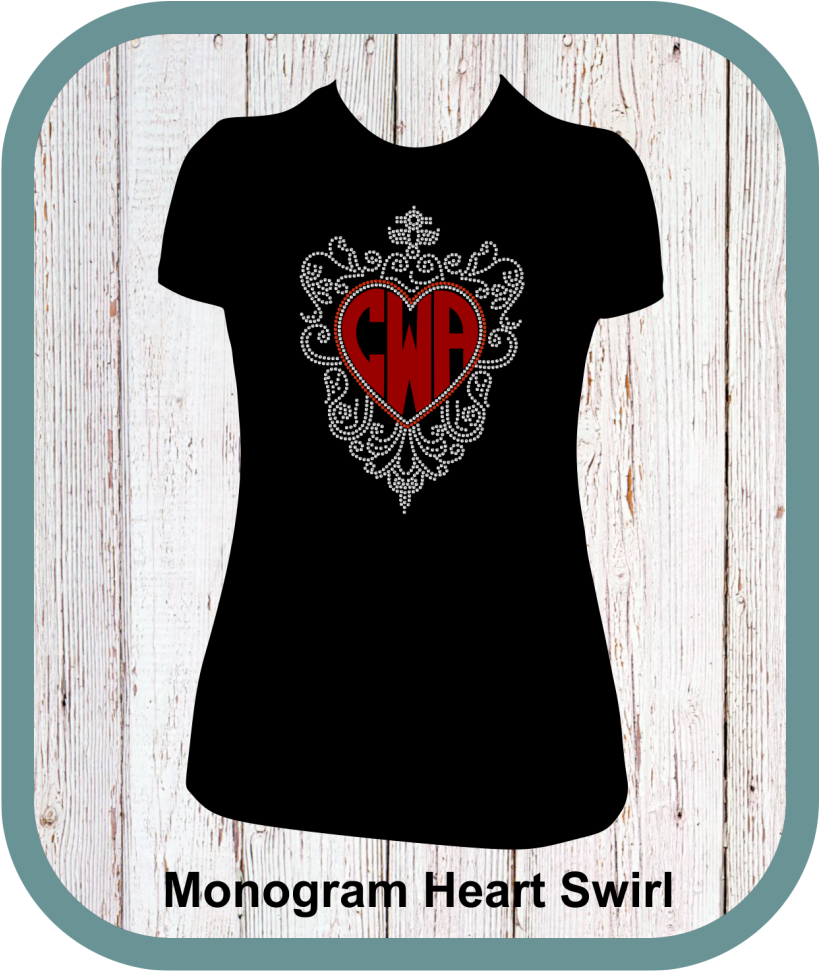 Monogram Heart Swirl Rhinestone Shirt - Heart Clipart (893x1045), Png Download