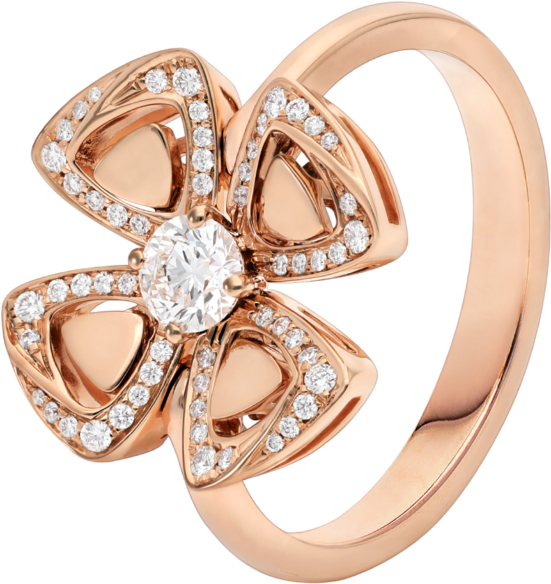 Fiorever 18 Kt Rose Gold Ring Set With A Central Diamond - Ring Bulgari Jewelry Clipart (1800x1405), Png Download
