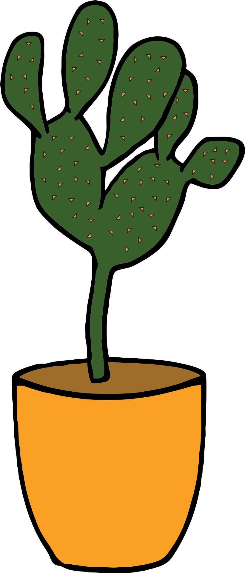Drawing Of A Green Potted Cactus - Cactus Clipart (960x1920), Png Download