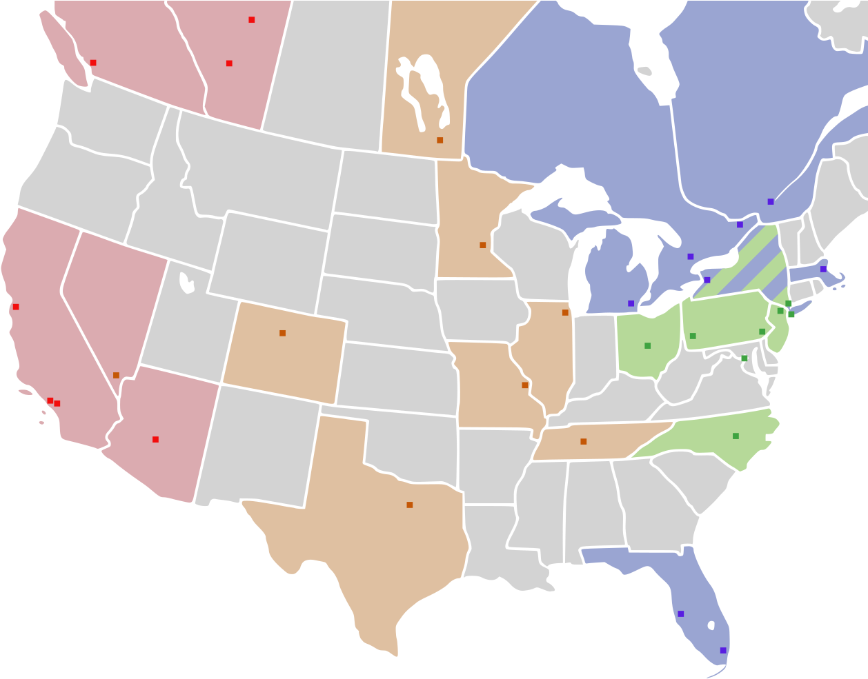 Nhl Teams And Conferences Map - Mls Teams Map 2019 Clipart (1280x989), Png Download