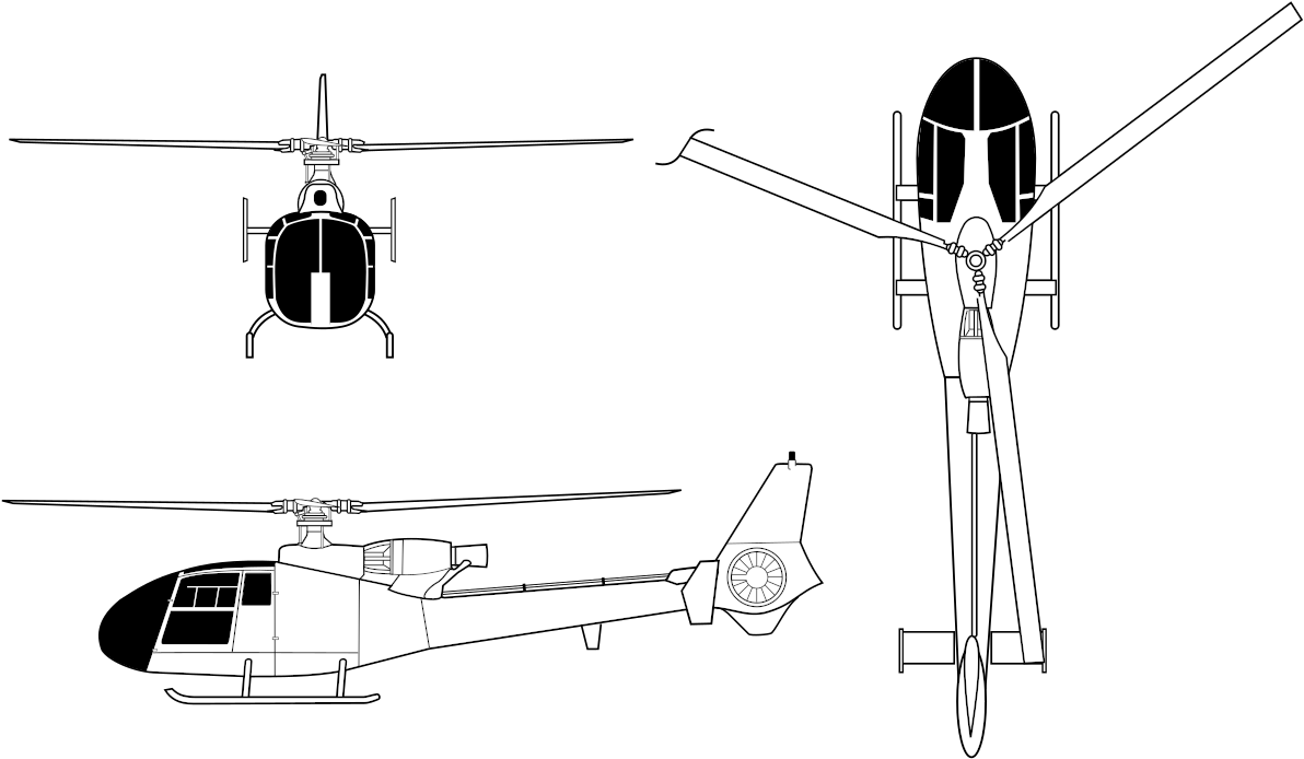 Sa 342 Gazelle Orthographical Image - Gazelle Helicopter Clipart (1280x761), Png Download