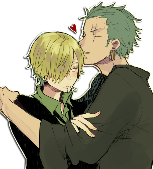 One Piece Zoro X Sanji , Png Download - Sanji Kiss Zoro Clipart (634x702), Png Download