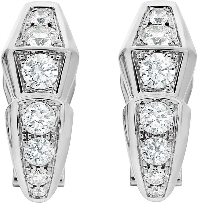 Serpenti Slim Earrings In 18 Kt White Gold, Set With - Bulgari Rose Gold Serpenti Earrings Clipart (1800x1405), Png Download