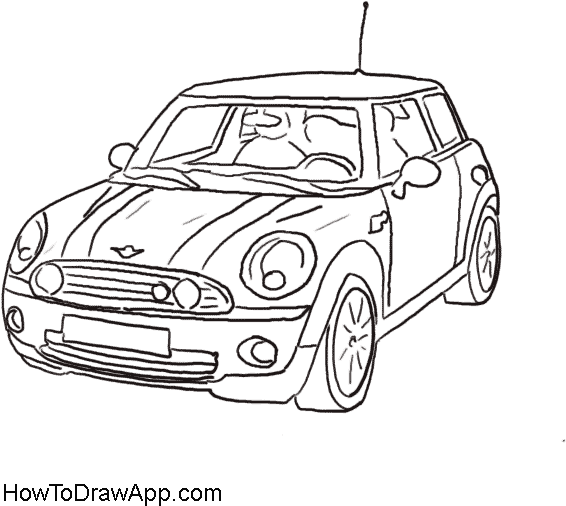 Drawing Of The Mini Cooper Car Coloring Pages - Easy Mini Cooper Drawing Clipart (600x600), Png Download