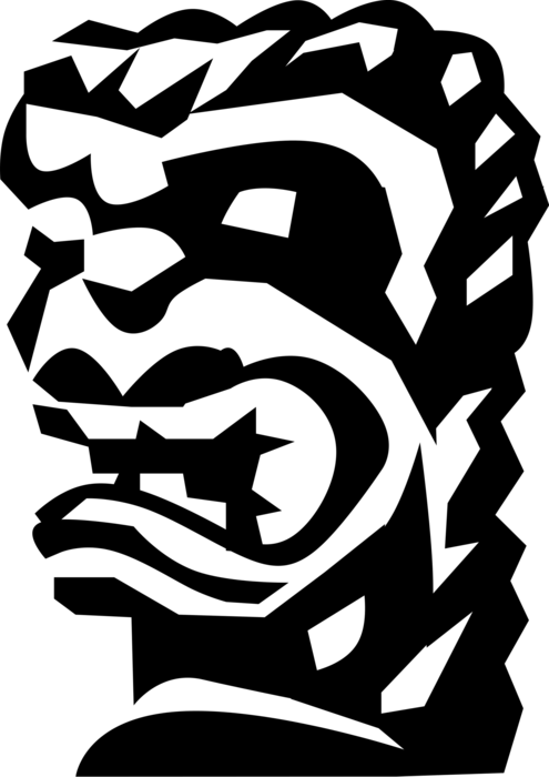 Vector Illustration Of Chinese Lion Head Statue - Graphic Design Clipart (495x700), Png Download