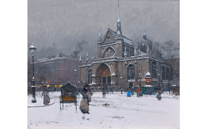 Eugène Galien Laloue - Snow Clipart (850x531), Png Download