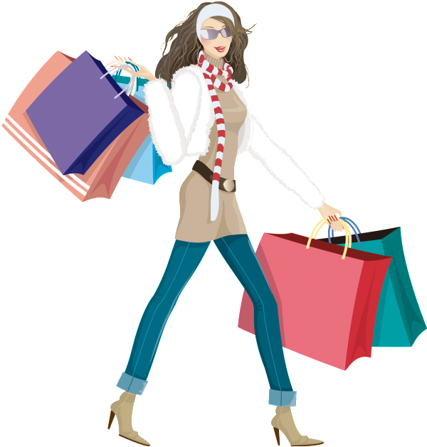 Hand Drawn Cartoon Flat Fashion Shopping Girl Png - Women's Fashion Shopping Png Clipart (600x629), Png Download