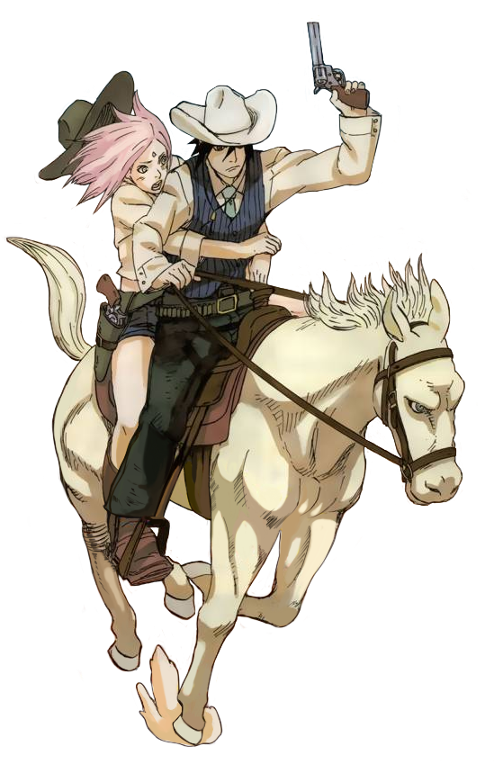 Sasusaku, This Look So Fuking Cool, I Want To Ride - Anime Cowboy On Horse Clipart (549x849), Png Download
