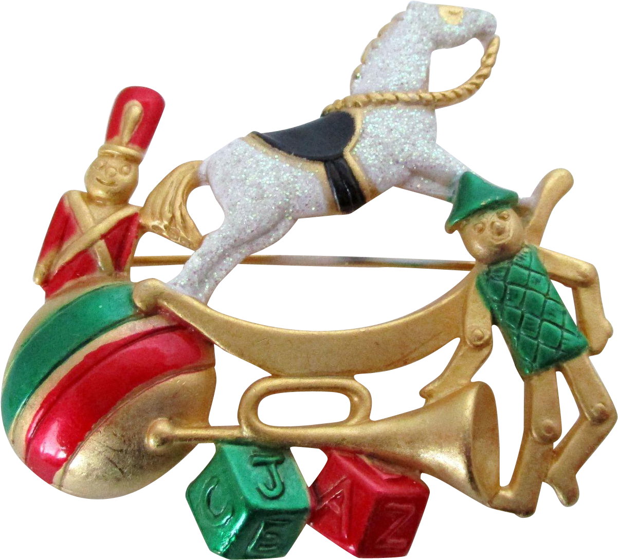 Ajc Christmas Toys And Rocking Horse Pin Vintage - Christmas Ornament Clipart (1201x1201), Png Download