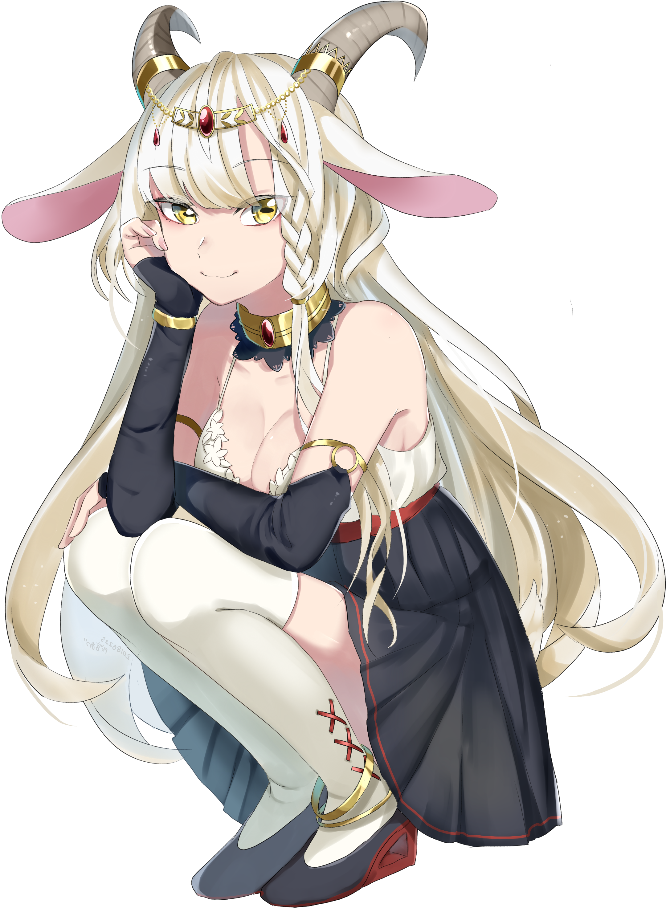 Anime Boobs Animal Ears Cleavage Dress Horns Tail Thigh-highs - Anime Clipart (2239x3000), Png Download