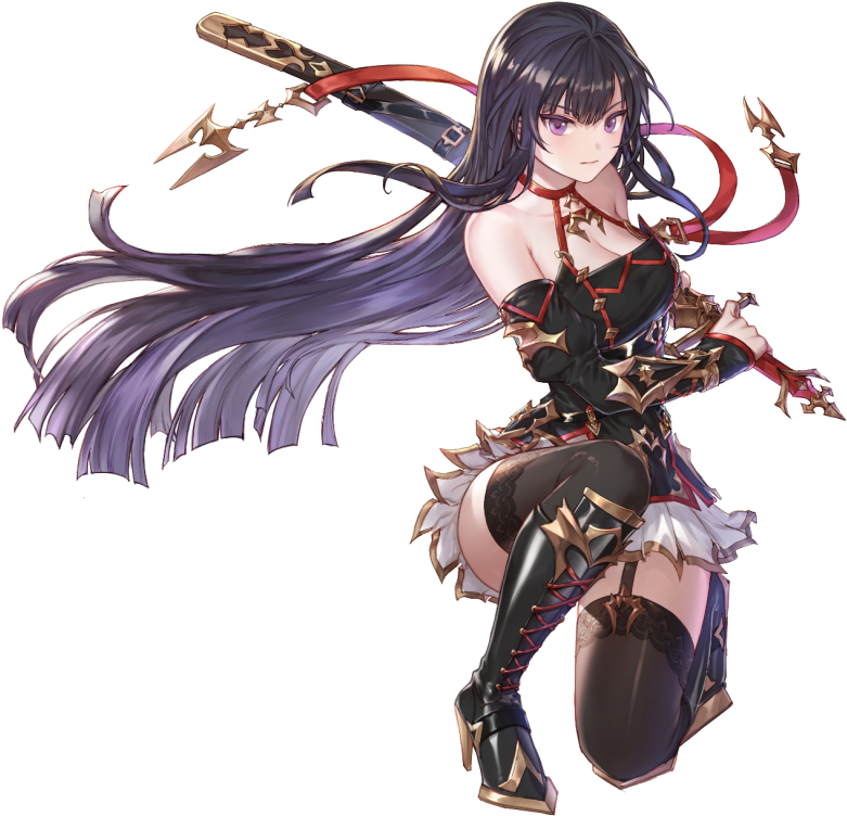 Black Hair Boots Breasts Cleavage Detached Sleeves - Seria Build King's Raid Clipart (850x845), Png Download