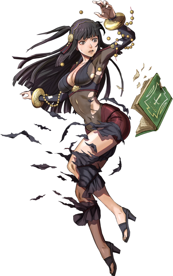 1girl Black Hair Breasts Cleavage Fire Emblem Fire - Fire Emblem Heroes Rhajat Clipart (850x969), Png Download