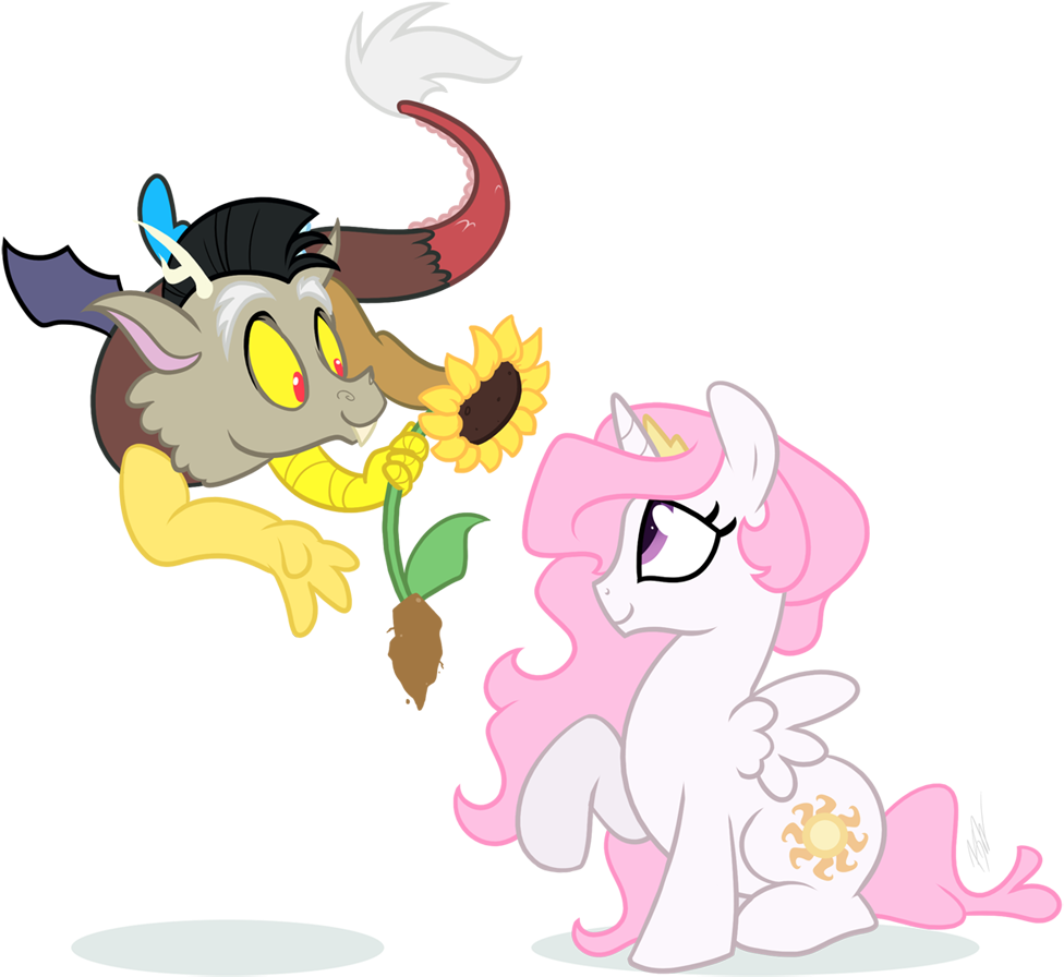 Princess Celestia Fluttershy Pink Cartoon Mammal Fictional - Young Discord And Celestia Clipart (1000x918), Png Download