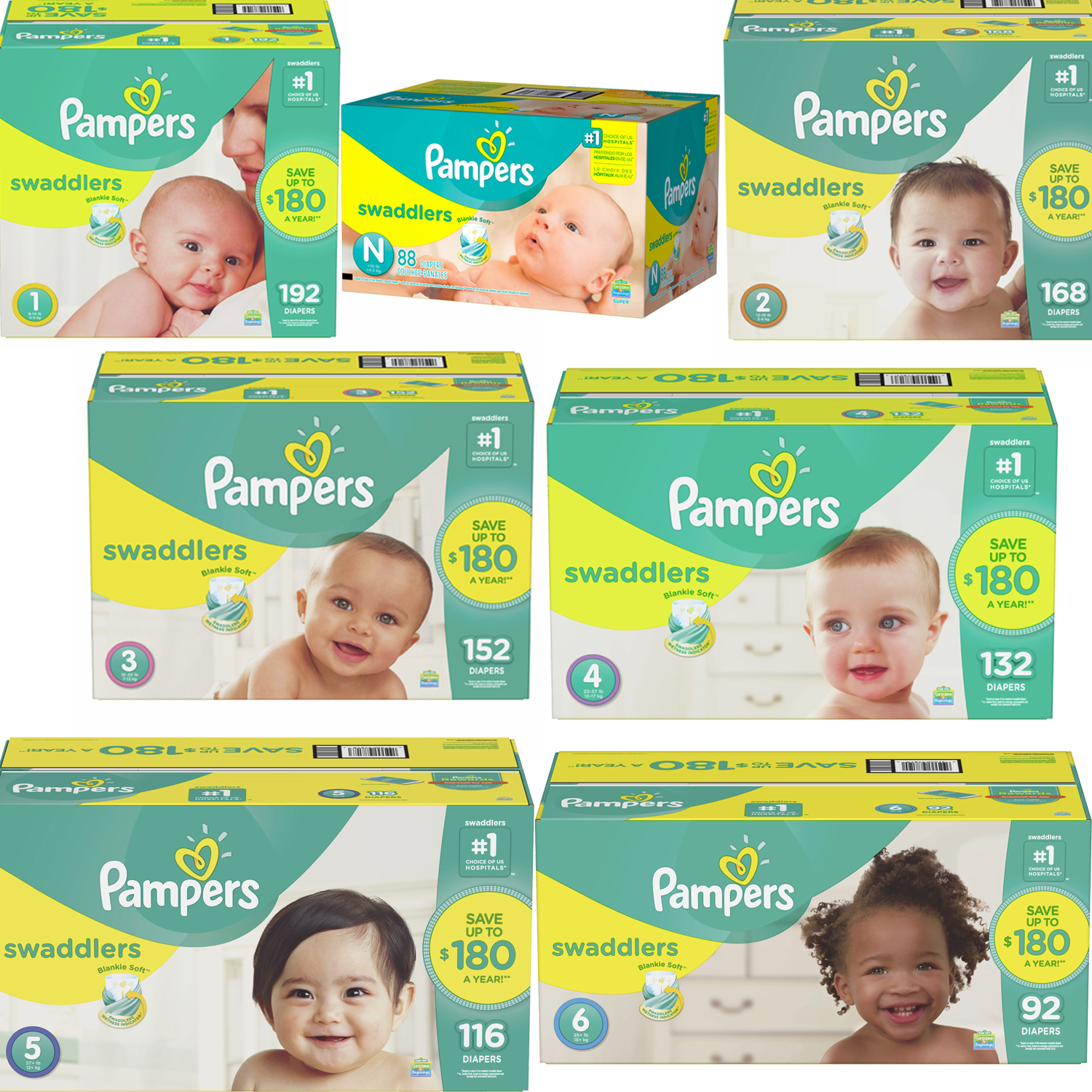 Details About Pampers Swaddlers Diapers Size Newborn - Baby Clipart (1500x1500), Png Download