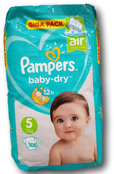 Pampers Baby-dry Nappies Size 5, 108 Giga Packs - Pampers Clipart (494x659), Png Download