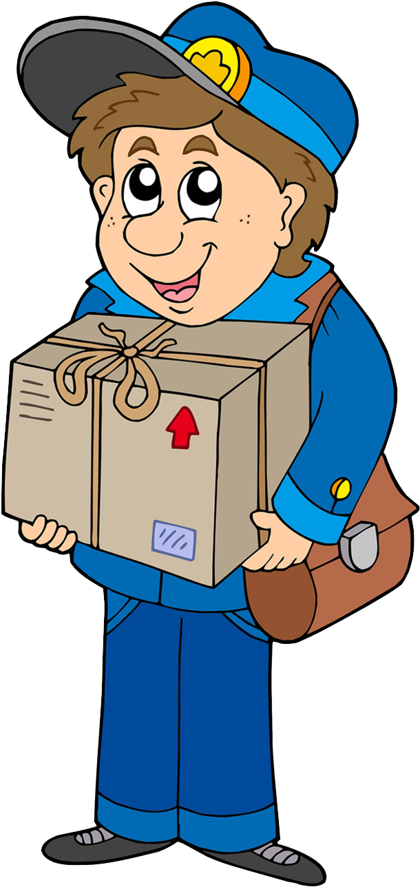 Postman Png Pics - Mailman Delivering Package Clipart (650x1330), Png Download
