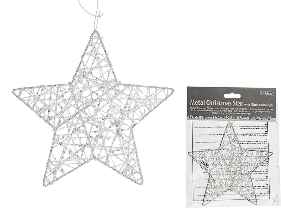 Estrella Blanca De Metal Con Glitter Para Colgar - Star Clipart (945x709), Png Download