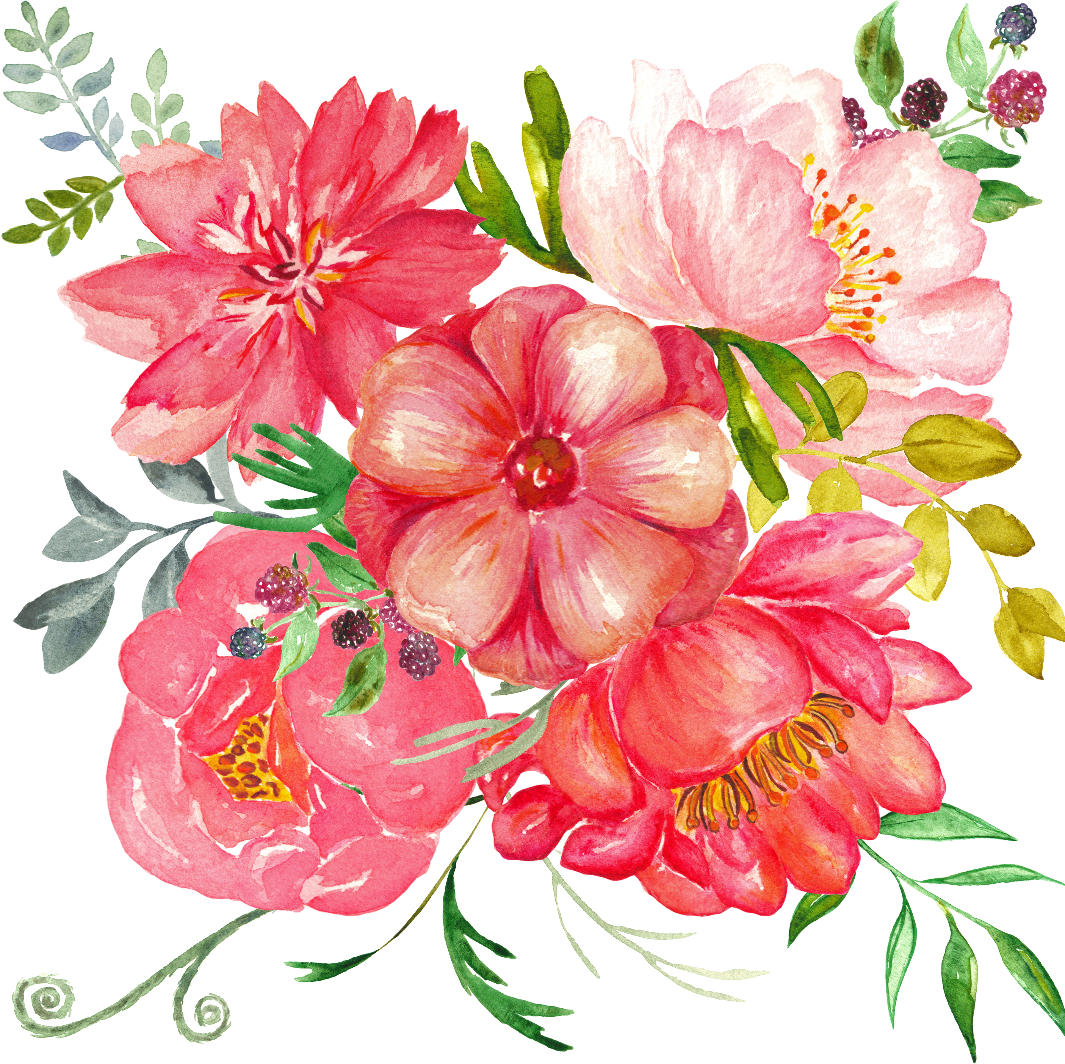 Flores Acuarela Png Clipart (3600x3600), Png Download