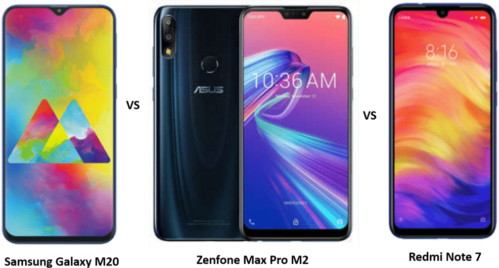 Redmi Note 7 Vs Samsung Galaxy M20 Vs Asus Zenfone - Samsung M20 Vs Asus Zenfone Max Pro M2 Clipart (1024x554), Png Download