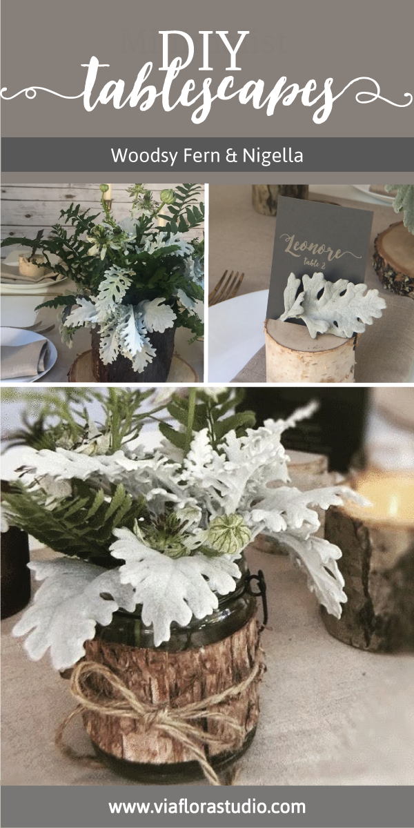 Woodland Tablescape With Planted Fern, Dusty Miller - Centrepiece Clipart (600x1200), Png Download
