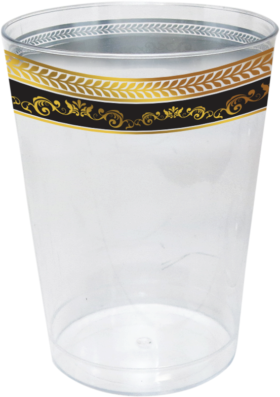 Elegant Disposable Cup 300ml Black-gold Trim 10pcs - Disposable Clipart (574x822), Png Download