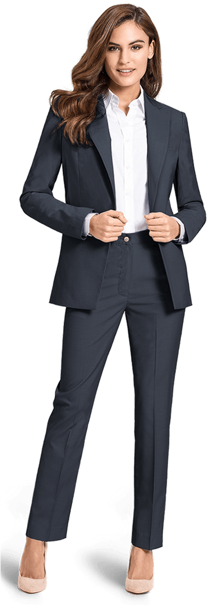 Blue Wool Blend Pant Suit - Business Attire Women Png Clipart (437x1258), Png Download