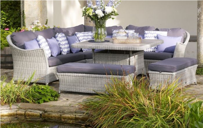 Garden Furniture - Rattan Corner Dining Adjustable Table Clipart (700x750), Png Download