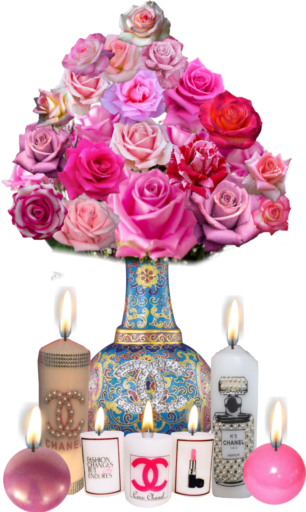#rose #roses #vase #flowers #flower #decor #candles - Pink Rose Clipart (1024x1710), Png Download
