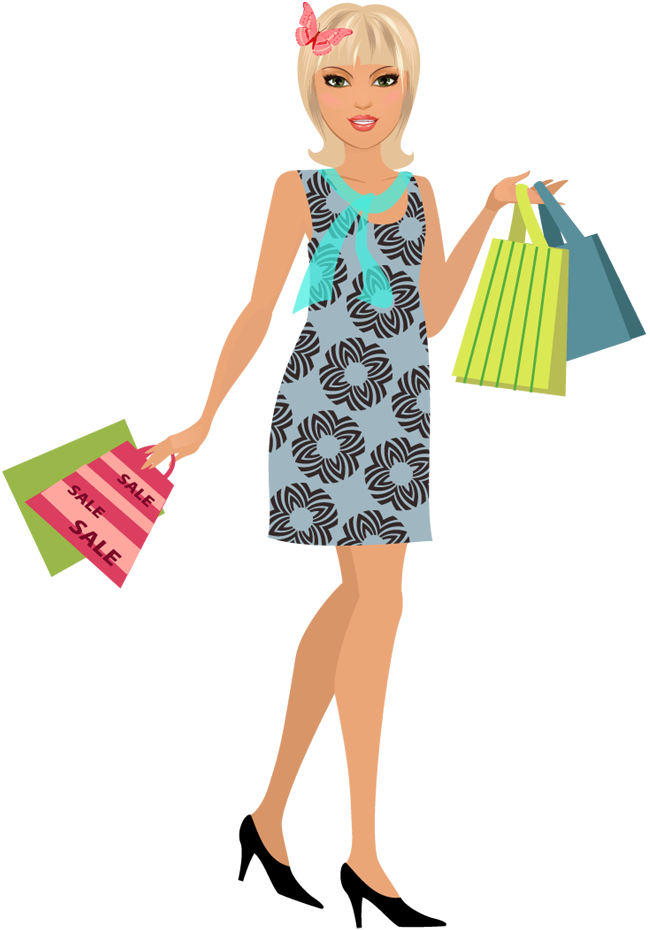 Women Bag Clipart Girly - Cartoon Girl Holding Shopping Bags - Png Download (650x930), Png Download