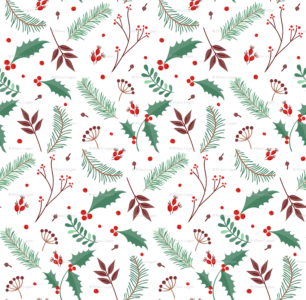 Poinsettia Mistletoe Christmas Winter Holidays Fabric - 聖誕 節 Ai Clipart (1064x1041), Png Download