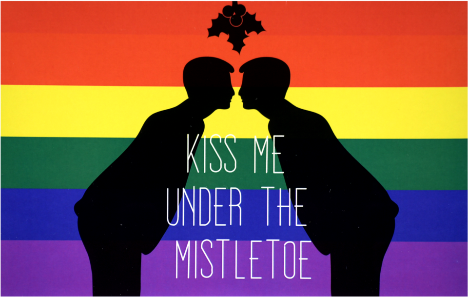Two Gay Men Kissing Under Mistletoe Clipart (1000x1000), Png Download
