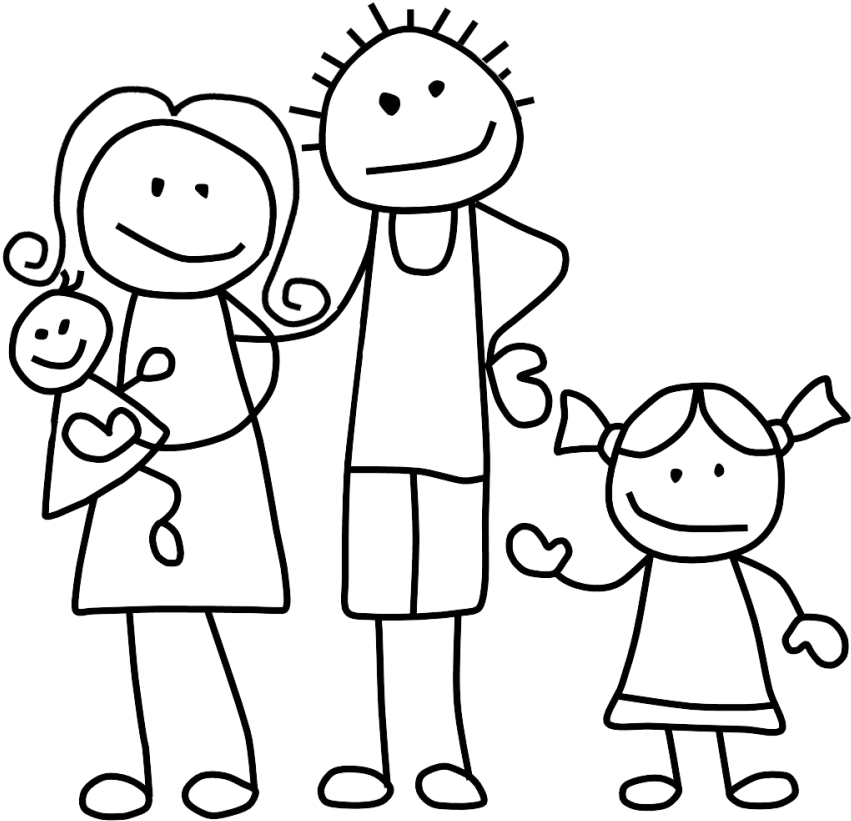 Family Clip Art Black And White - Stick Figure Family Boys - Png Download (851x821), Png Download