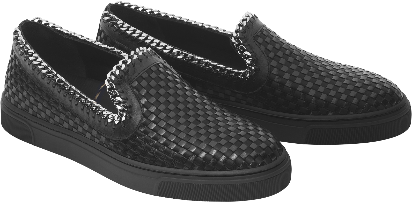 Black Interlaced Slip On Sneakers With Metal Chain - Slip-on Shoe Clipart (2048x1365), Png Download