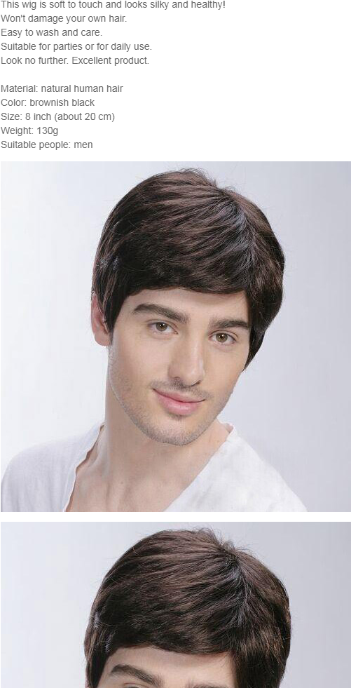 Wisebuy Men Short Full Wig 100% Natural Human Hair - Wig Clipart (750x1000), Png Download