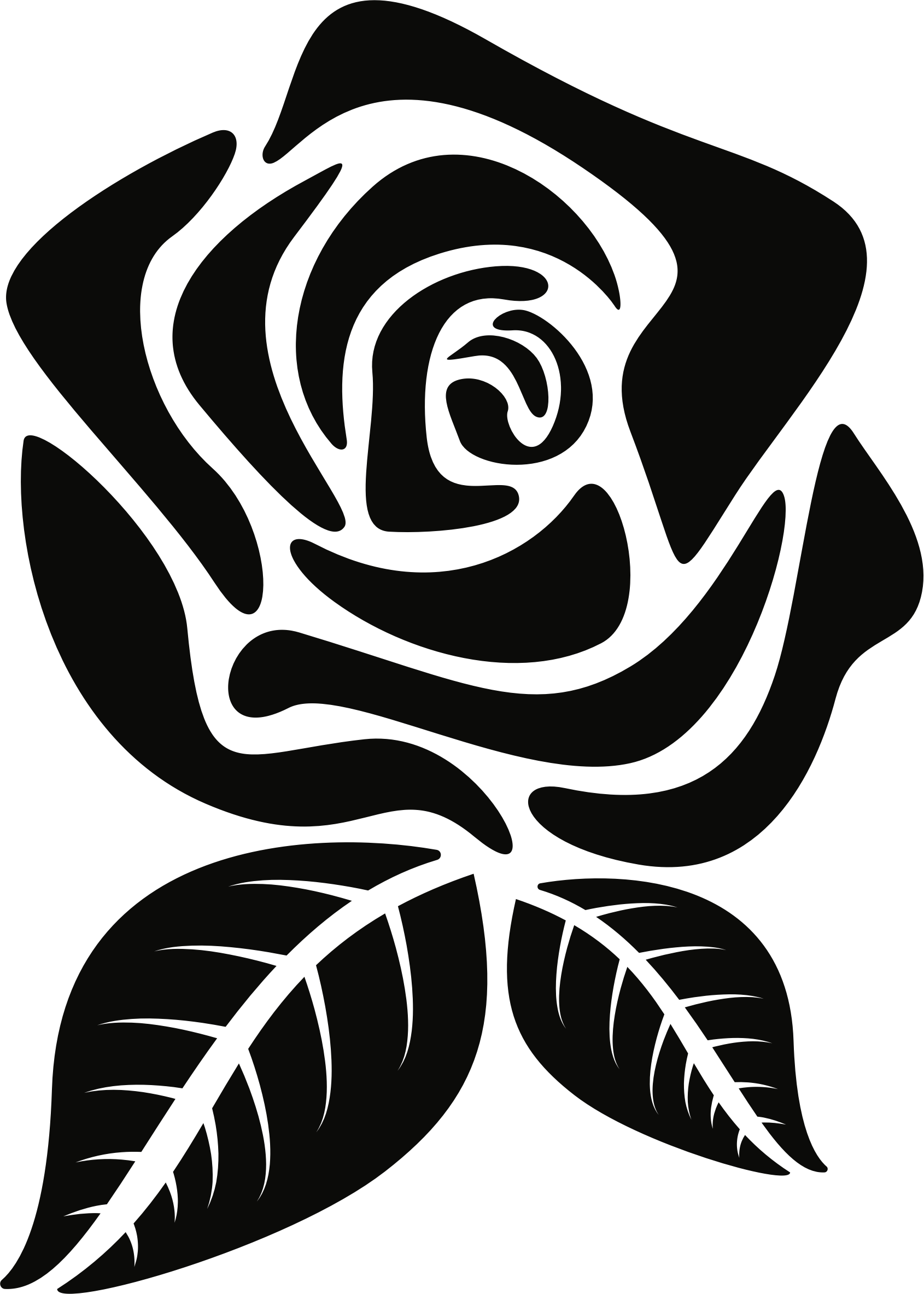 Rose Clipart Black And White Png - Silhouette Rose Clipart Png Transparent Png (1690x2366), Png Download