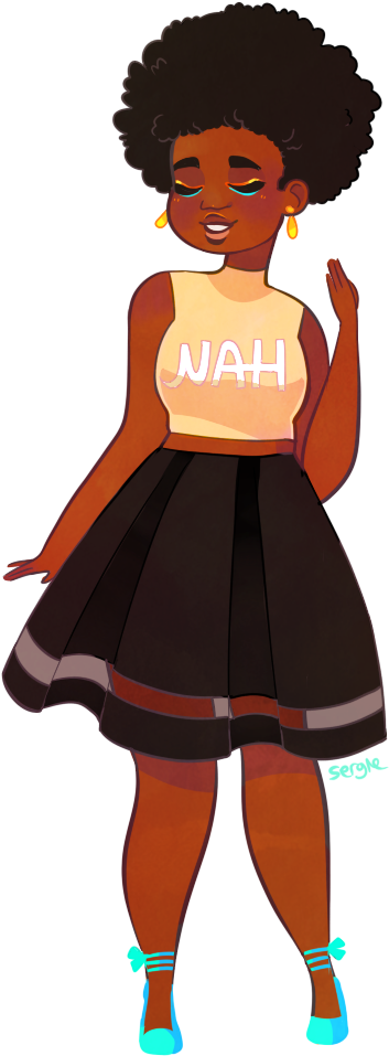 Afro Lady Png - Fashionable Girl Black Cartoon Clipart (474x1006), Png Download