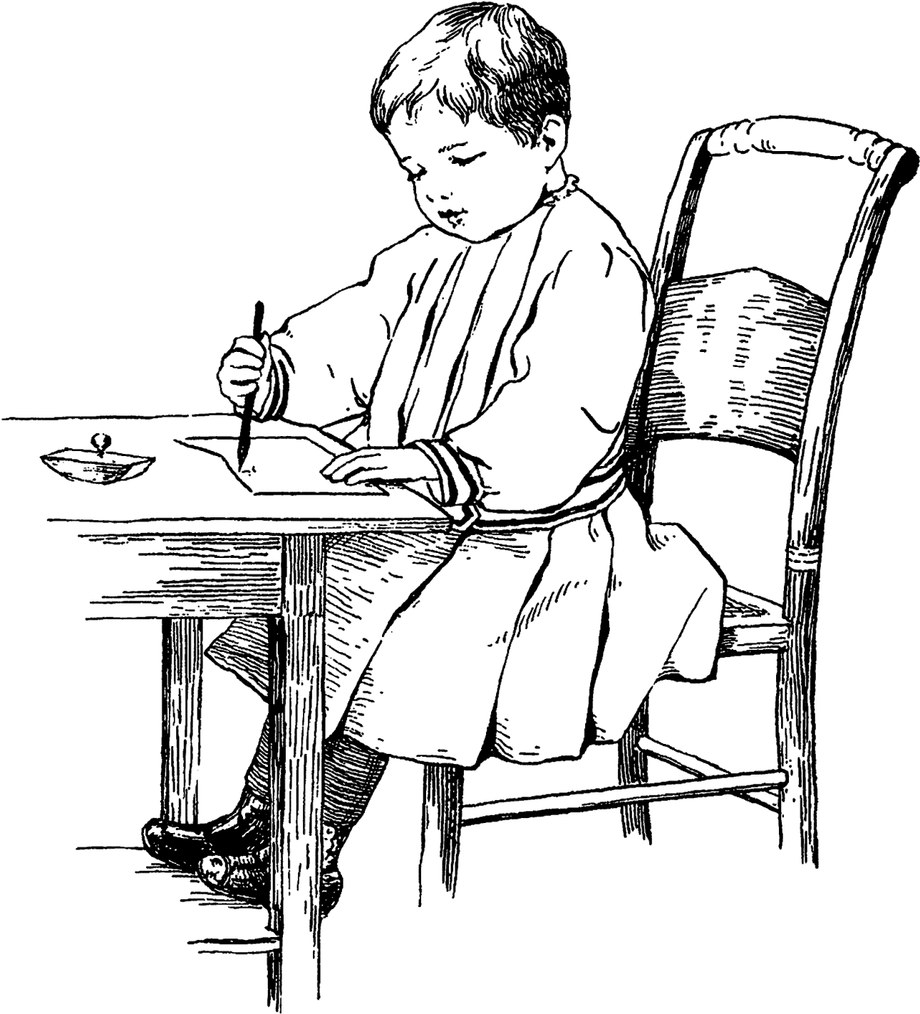 Boy Student School Desk Image Vintage - Sitting Clipart (1470x1600), Png Download