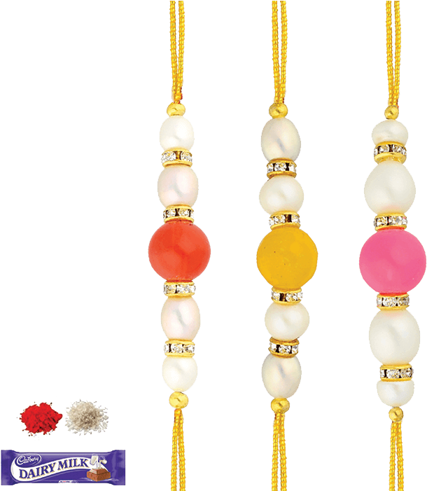 Sri Jagdamba Pearls Set Of Three Colourful Pearl Rakhis Clipart (700x700), Png Download