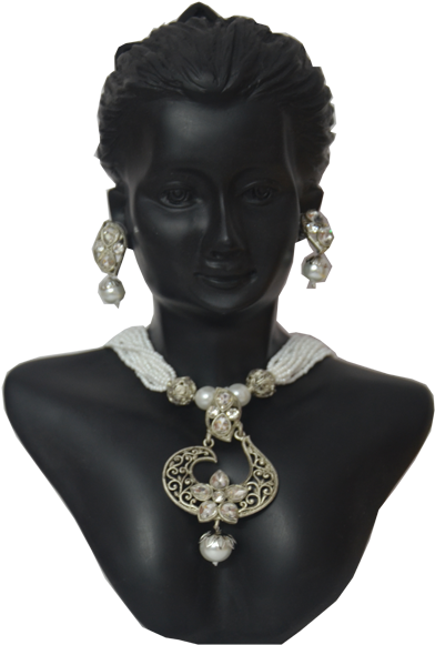 Myzone Biz Choice Silver Color Partywear Neckless Set - Bust Clipart (600x600), Png Download