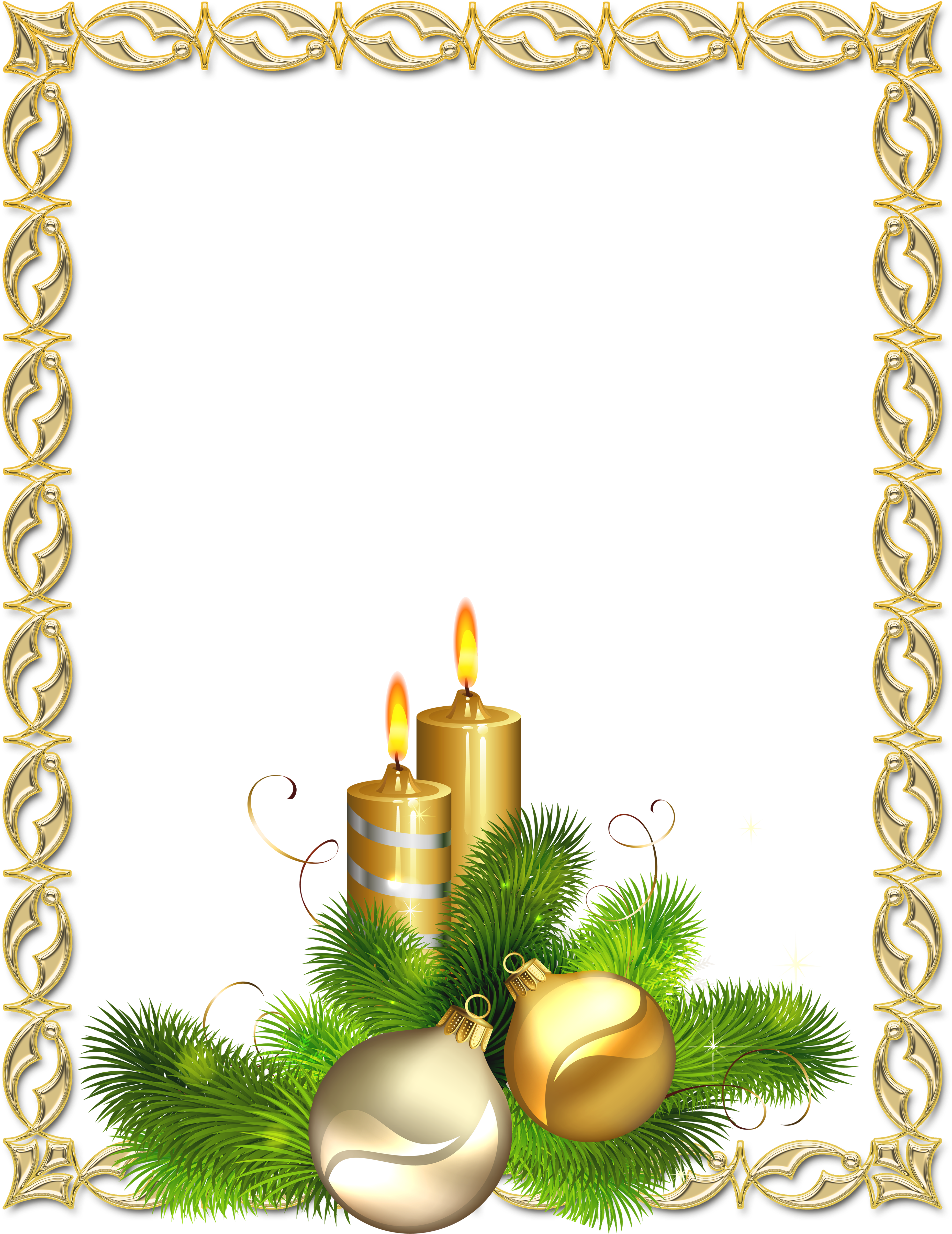 Large Transparent Gold Christmas - Gold Christmas Border Transparent Clipart (3800x4982), Png Download