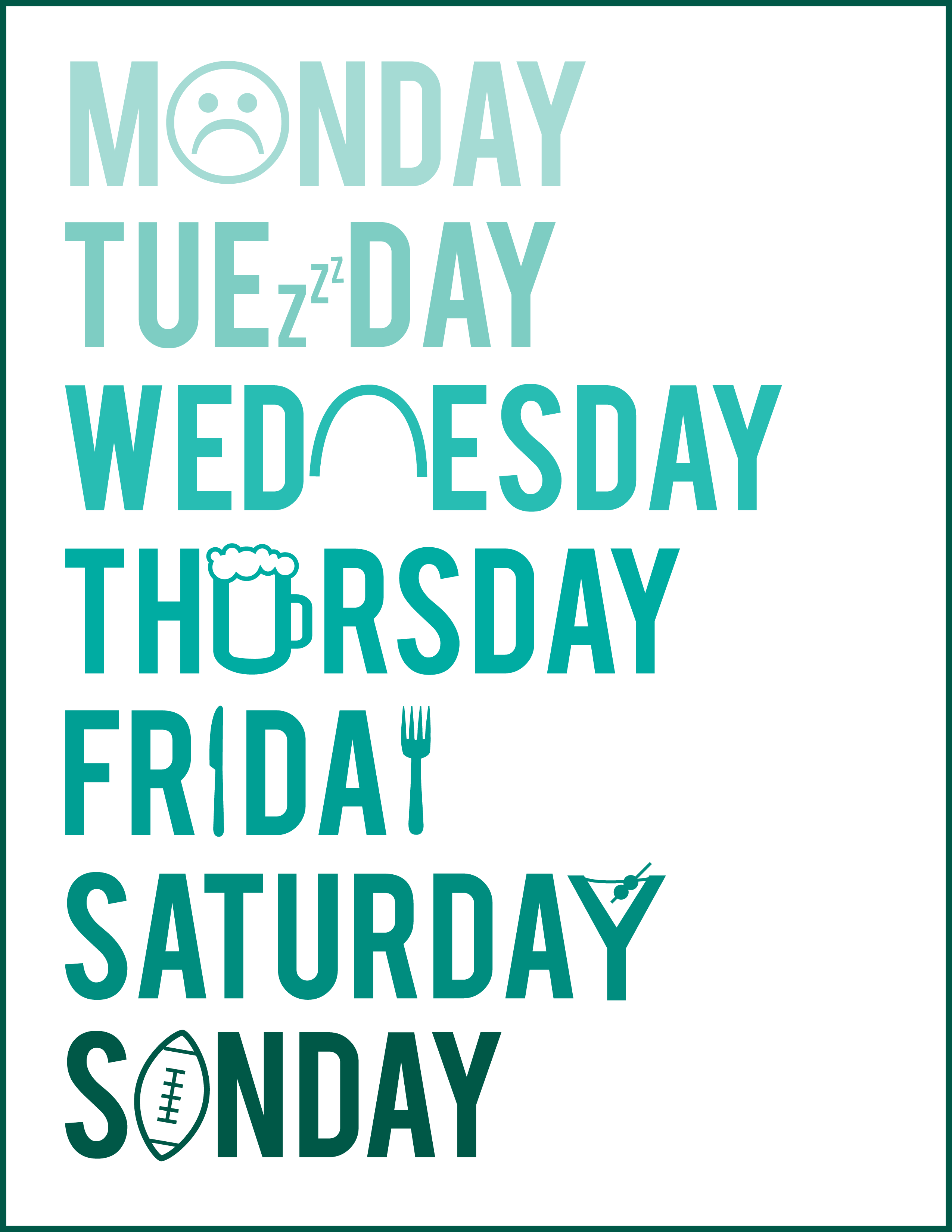 Day Of The Week Png - All The Days In A Week Clipart (2550x3300), Png Download