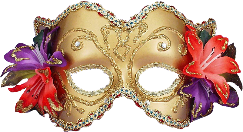 Gold Venetian Half Mask With Flowers , Png Download - Png Format Png Gold Mardi Gras Mask Png Clipart (802x438), Png Download