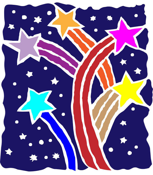 Stars Colorful Shooting Burst Celebration Holiday - Gambar Bintang Warna Warni Clipart (627x720), Png Download